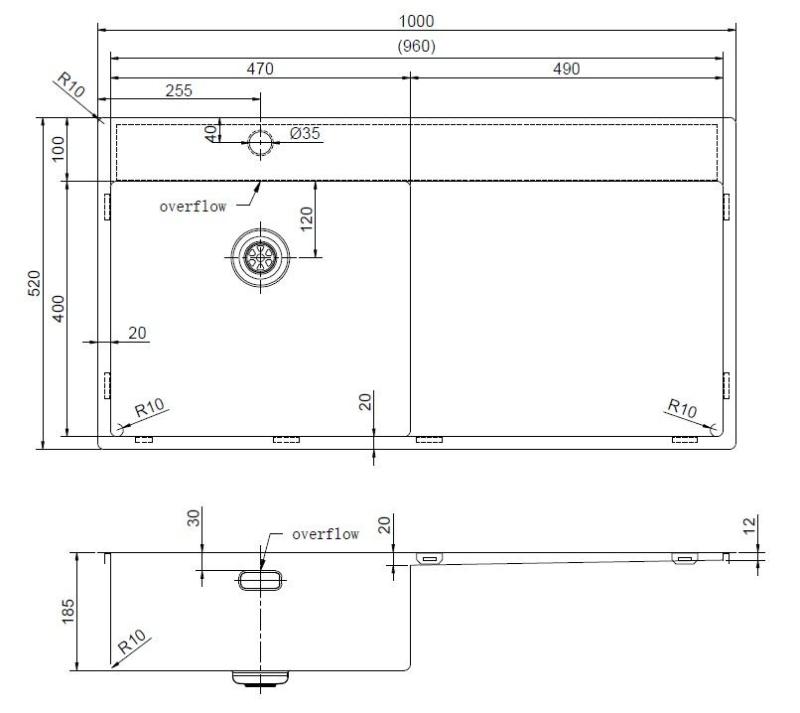 Pure.Sink Exclusivo Lavello in ghisa con sgocciolatoio 100x52 cm Rubinetto a leva sinistro PEX47100LT-61