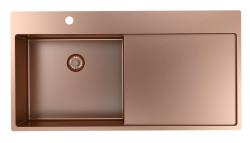 Pure.Sink Exclusivo Lavello in rame con sgocciolatoio 100x52 cm Rubinetto a leva sinistro PEX47100LT-62
