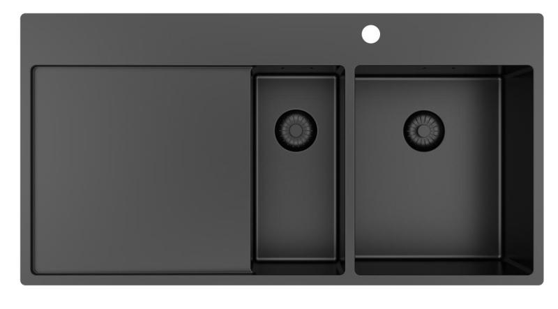 Pure.Sink Exclusivo Lavello Gun metal 1,5  con sgocciolatoio 100x52 cm Rubinetto Tapwing destro PEX3418100RT-61