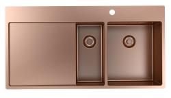 Pure.Sink Exclusivo Lavello in rame da 1,5  con sgocciolatoio 100x52 cm Rubinetto a leva destro PEX3418100RT-62