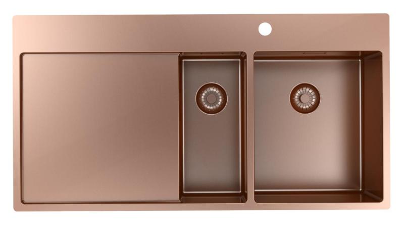Pure.Sink Exclusivo Lavello in rame da 1,5  con sgocciolatoio 100x52 cm Rubinetto a leva destro PEX3418100RT-62