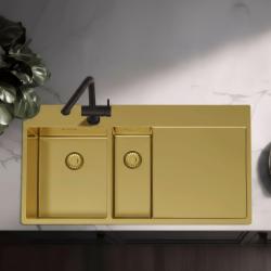 Pure.Sink Exclusivo Lavello dorato da 1,5  con sgocciolatoio 100x52 cm Rubinetto a leva sinistro PEX3418100LT-60