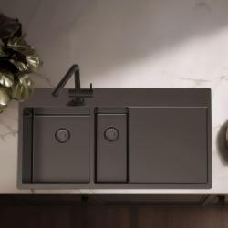 Pure.Sink Exclusivo Gun metal 1,5  lavello con sgocciolatoio 100x52 cm Rubinetto a leva sinistro PEX3418100LT-61