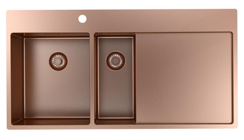 Pure.Sink Exclusivo Lavello in rame da 1,5  con sgocciolatoio 100x52 cm Rubinetto a leva sinistro PEX3418100LT-62
