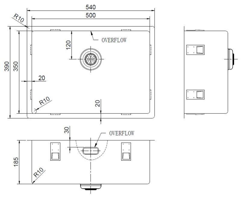 Pure.Sink Exclusivo Lavello speciale in metallo brunito da 35 cm di lunghezza 50x35 cm raggio 10 mm PEX5035-61