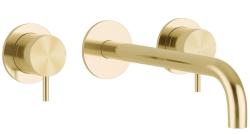 Waterevolution Flow Rubinetto lavabo da incasso a 3 fori PVD oro bianco con bocca di erogazione 15 cm T1163FWGE-15