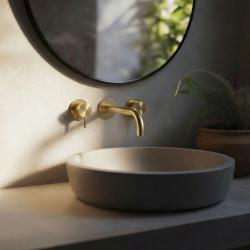 Waterevolution Flow Rubinetto lavabo da incasso a 3 fori PVD oro bianco con bocca di erogazione 15 cm T1163FWGE-15