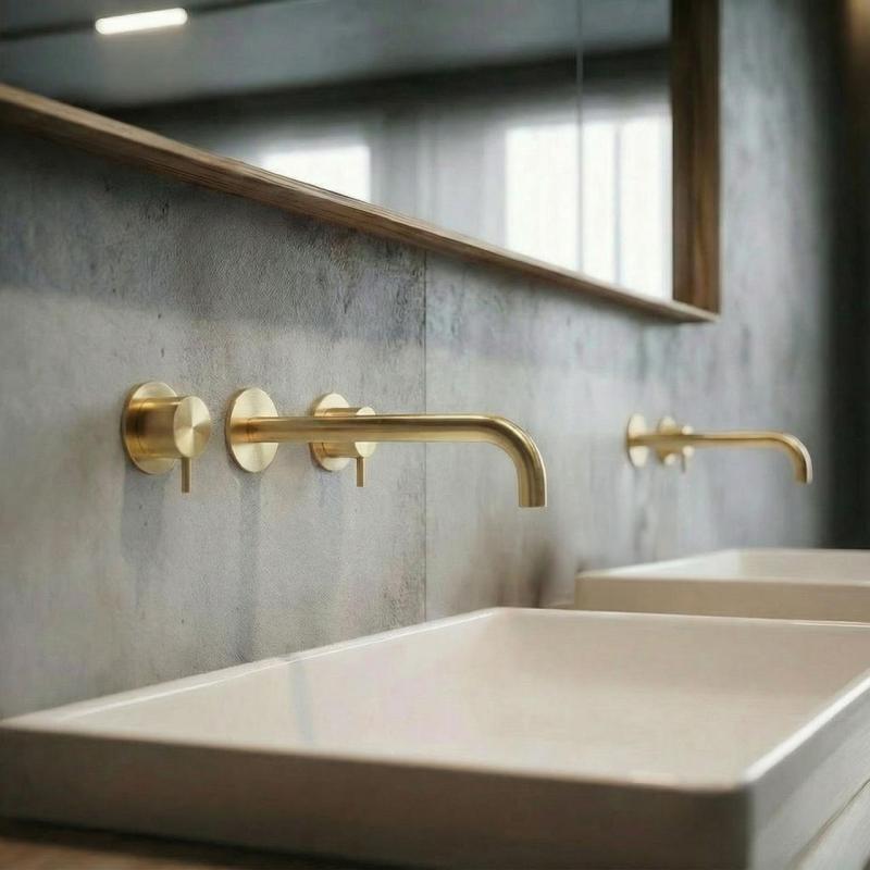 Waterevolution Flow Rubinetto lavabo da incasso a 3 fori PVD oro bianco con bocca 21 cm T1163FWGE-21