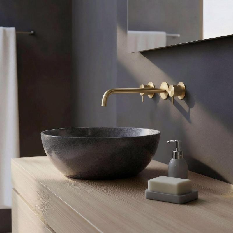 Waterevolution Flow Rubinetto lavabo da incasso a 3 fori PVD oro bianco con bocca 25 cm T1163FWGE-25