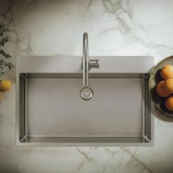 Pure.Sink Exclusivo Lavello grande in acciaio inossidabile 75x40 cm con rubinetto a leva e foro per rubinetto BB7540T-02