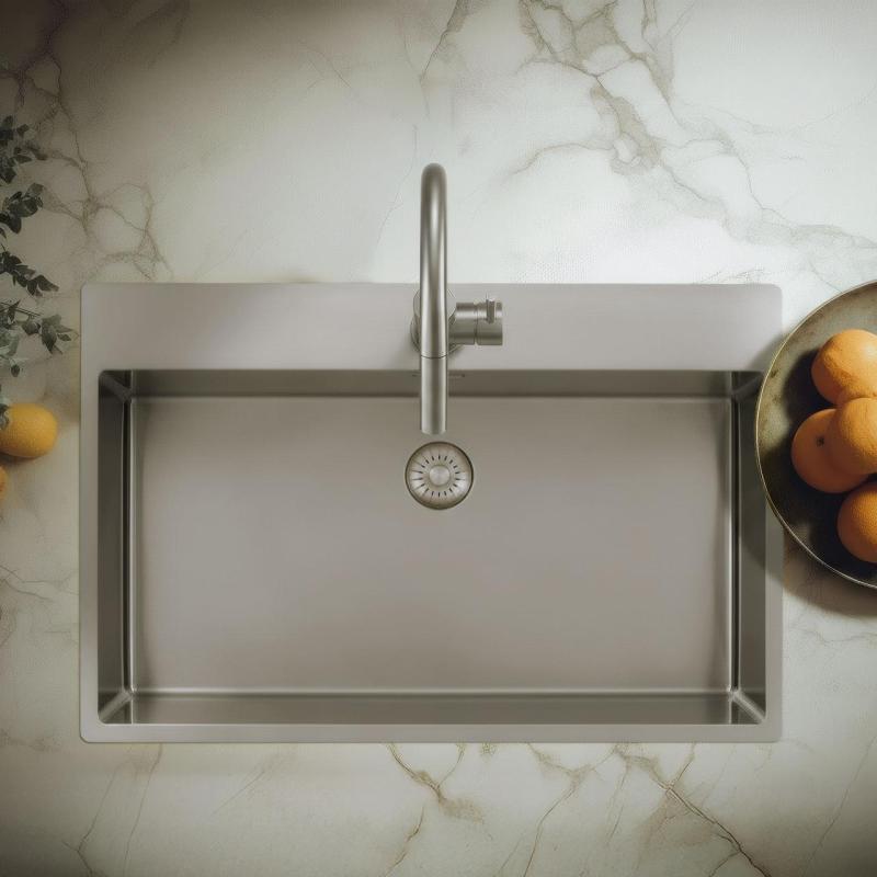 Pure.Sink Exclusivo Lavello grande in acciaio inossidabile 75x40 cm con rubinetto a leva e foro per rubinetto BB7540T-02