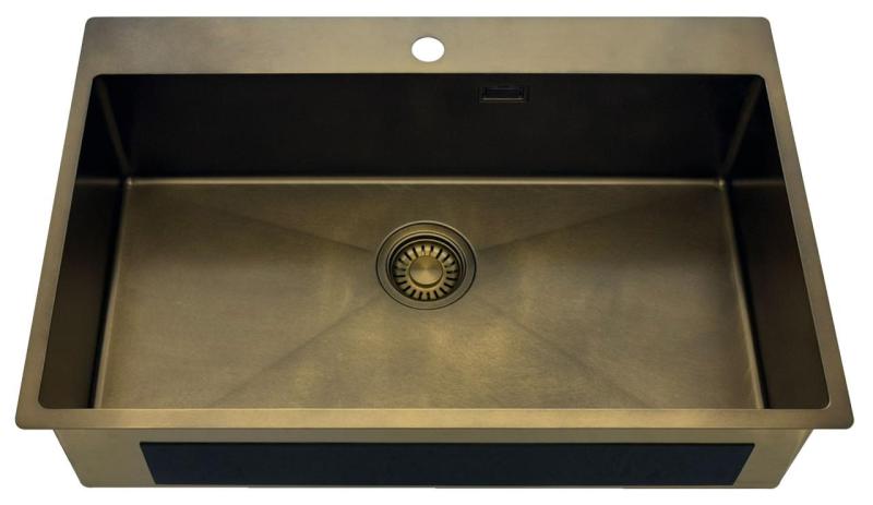 Pure.Sink Luxion Grande lavello in bronzo antico PVD 78x50 cm Tapwing con rubinetto e griglia inferiore PLX7850T-64