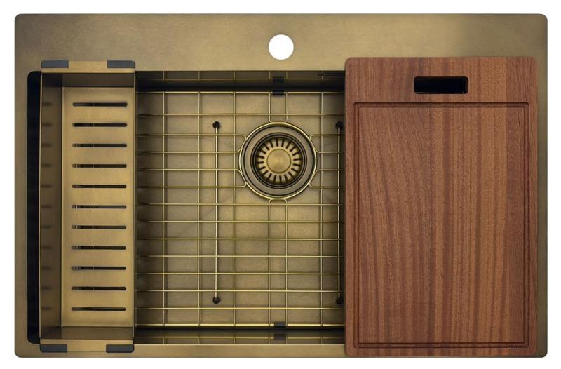 Pure.Sink Luxion Grande lavello in bronzo antico PVD 78x50 cm Tapwing con rubinetto e griglia inferiore PLX7850T-64