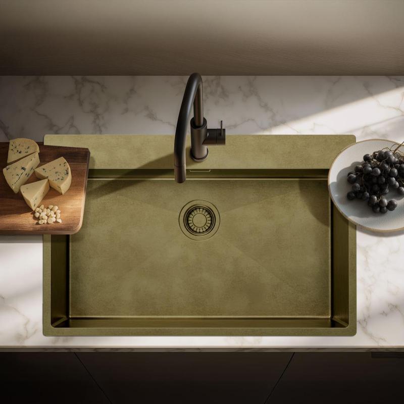 Pure.Sink Luxion Grande lavello in bronzo antico PVD 78x50 cm Tapwing con rubinetto e griglia inferiore PLX7850T-64