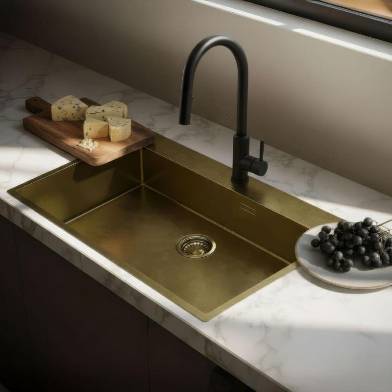 Pure.Sink Luxion Grande lavello in bronzo antico PVD 78x50 cm Tapwing con rubinetto e griglia inferiore PLX7850T-64