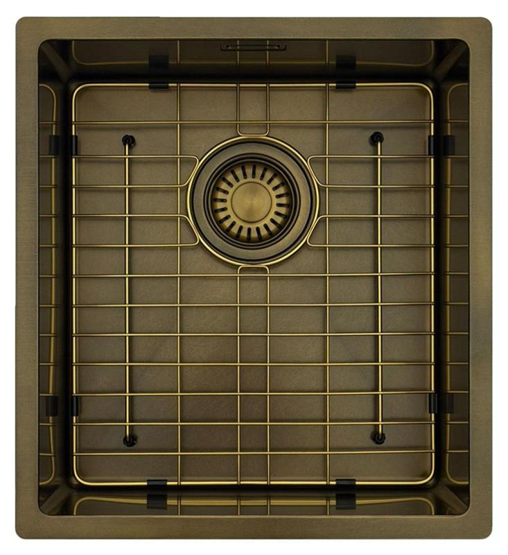 Pure.Sink Luxion PVD Antico Lavello in bronzo 36x40 cm sottopiano, incasso a filo e da appoggio  con griglia inferiore PLX3640-64