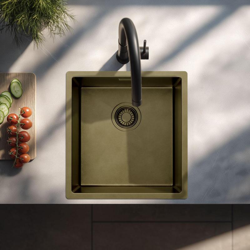 Pure.Sink Luxion PVD Antico Lavello in bronzo 36x40 cm sottopiano, incasso a filo e da appoggio  con griglia inferiore PLX3640-64