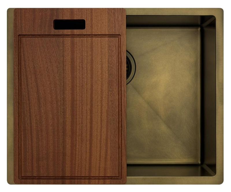 Pure.Sink Luxion PVD Antique Lavello in bronzo 50x40 cm sottopiano, incasso a filo e da appoggio con ripiano inferiore PLX5040-64