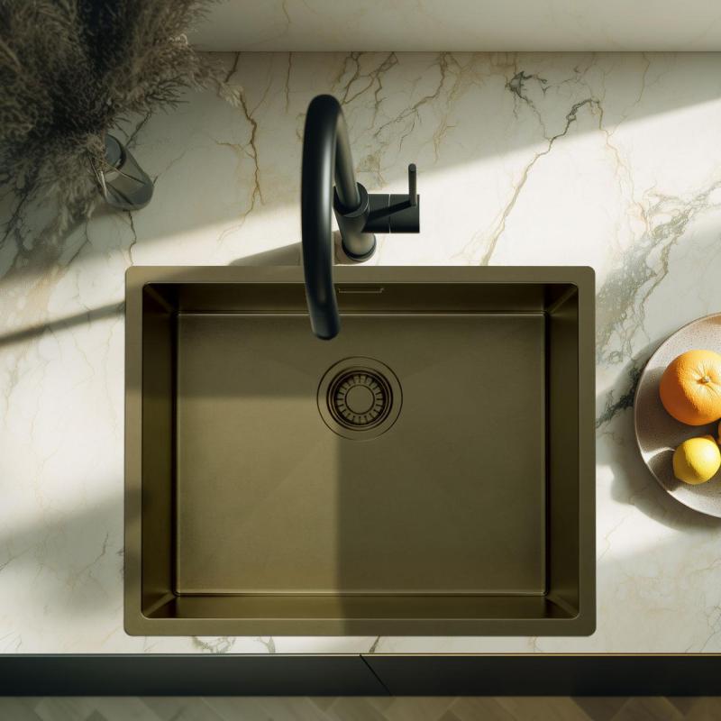 Pure.Sink Luxion PVD Antique Lavello in bronzo 50x40 cm sottopiano, incasso a filo e da appoggio con ripiano inferiore PLX5040-64