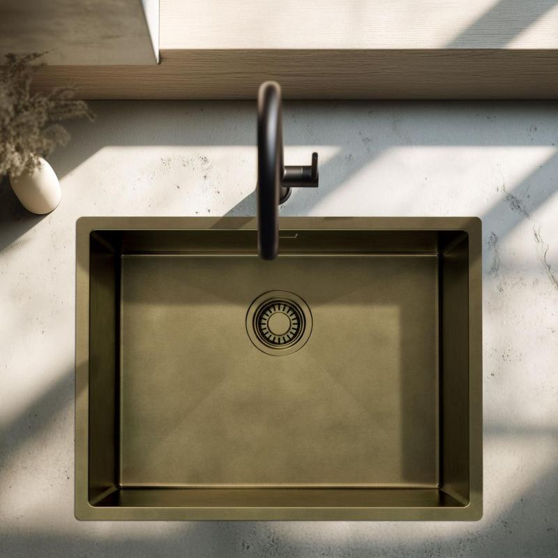 Pure.Sink Luxion PVD Antique Lavello in bronzo 55x40 cm sottopiano, incasso a filo e da appoggio  con griglia inferiore PLX5540-64