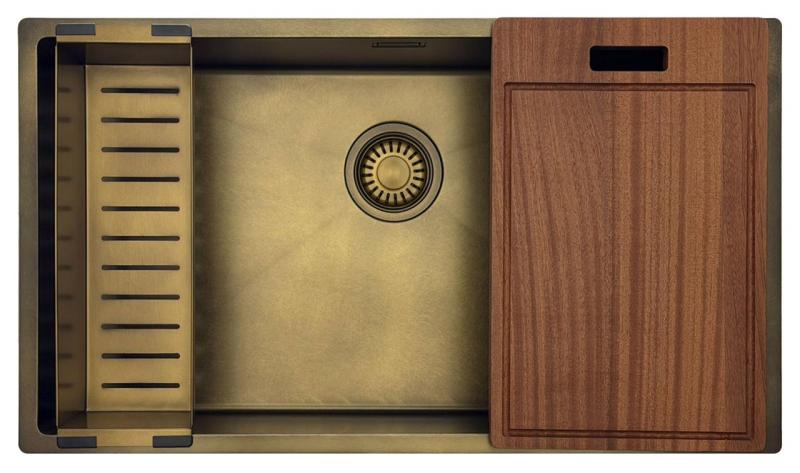 Pure.Sink Luxion Grande lavello in bronzo antico PVD 74x40 cm sottopiano, incasso a filo e da appoggio con griglia inferiore PLX7440-64