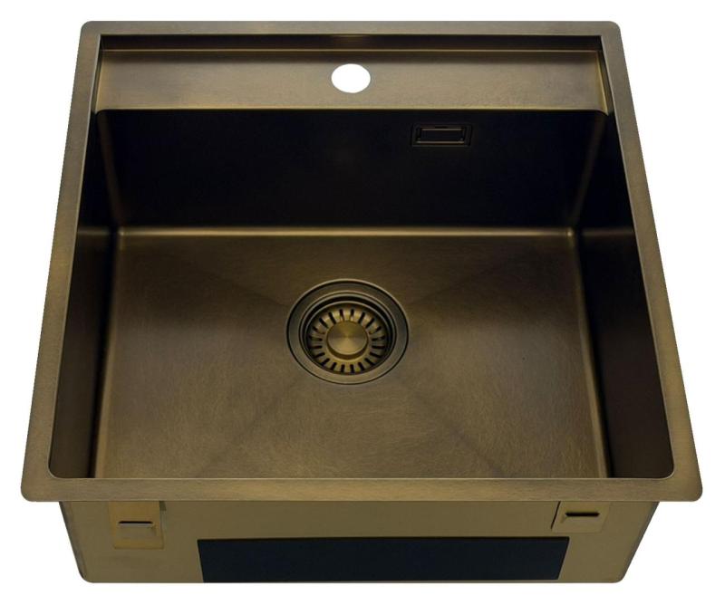Pure.Sink Luxion PVD Antico Lavello in bronzo 51x50 cm Tapwing con foro per rubinetto e ripiano inferiore PLX5150T-64