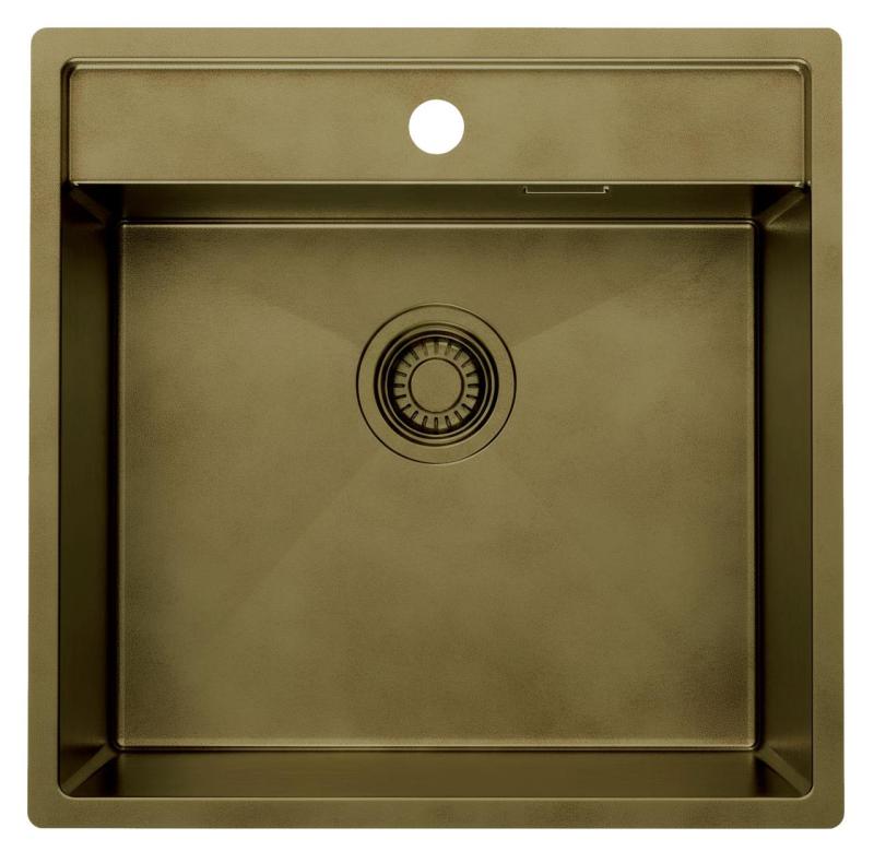 Pure.Sink Luxion PVD Antico Lavello in bronzo 51x50 cm Tapwing con foro per rubinetto e ripiano inferiore PLX5150T-64