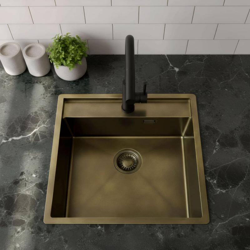 Pure.Sink Luxion PVD Antico Lavello in bronzo 51x50 cm Tapwing con foro per rubinetto e ripiano inferiore PLX5150T-64