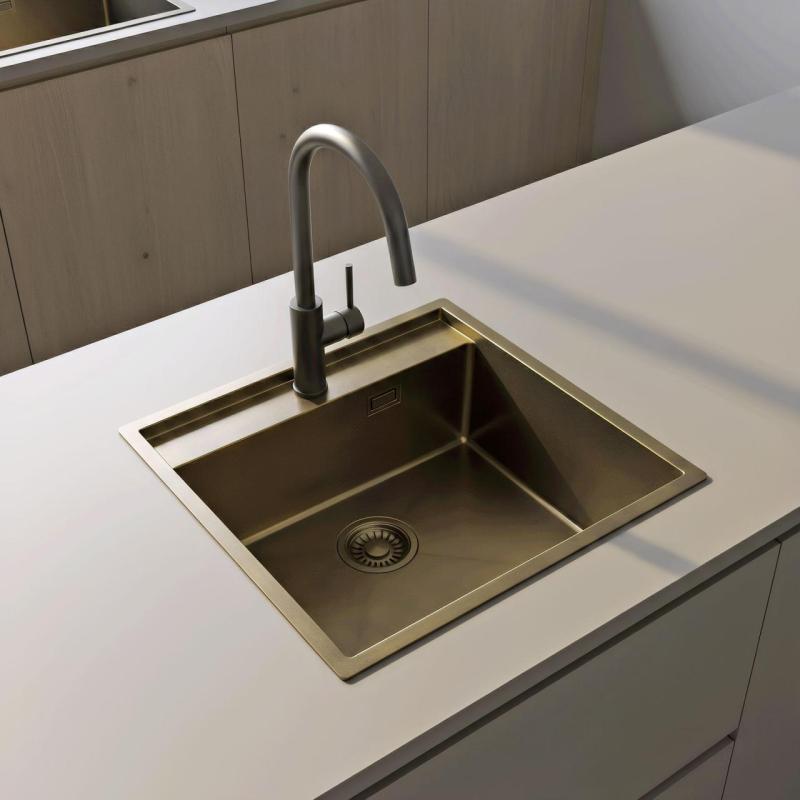 Pure.Sink Luxion PVD Antico Lavello in bronzo 51x50 cm Tapwing con foro per rubinetto e ripiano inferiore PLX5150T-64