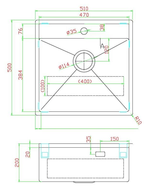 Pure.Sink Luxion PVD Antico Lavello in bronzo 51x50 cm Tapwing con foro per rubinetto e ripiano inferiore PLX5150T-64