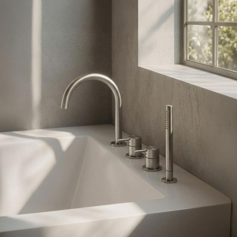 MURO TUA Miscelatore da incasso per vasca con bocca di erogazione rotonda e doccetta estraibile cromata 1208972441