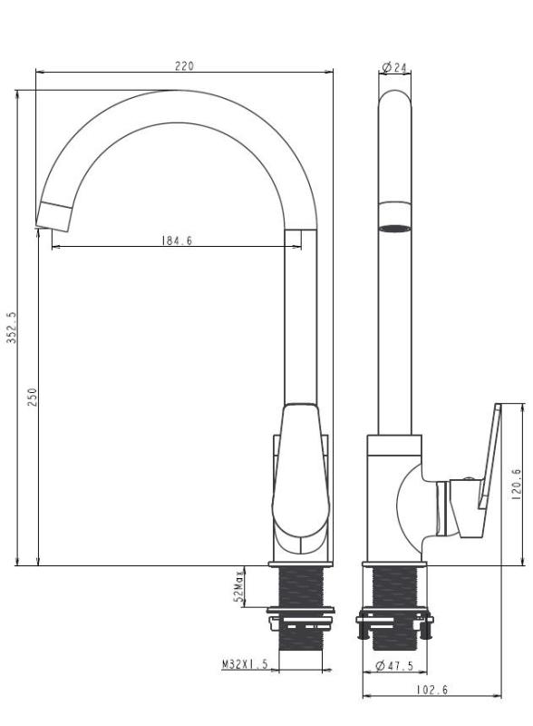 Aquanello Casa Miscelatore monocomando nero per cucina BL-1201-CS
