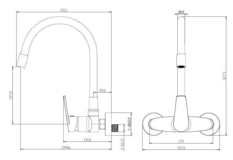 Aquanello Casa Rubinetto da cucina a parete nero con bocca flessibile alta BL-1301-CS