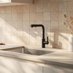 Graniteland Celeste Miscelatore da cucina nero con bocca estraibile e doccetta a doppia funzione 1208972454