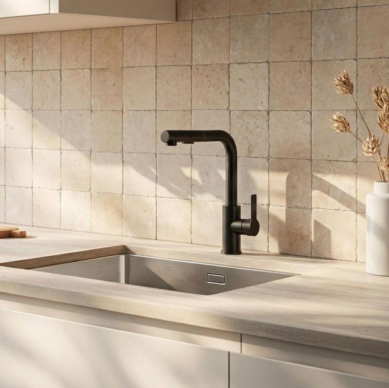 Graniteland Celeste Miscelatore da cucina nero con bocca estraibile e doccetta a doppia funzione 1208972454