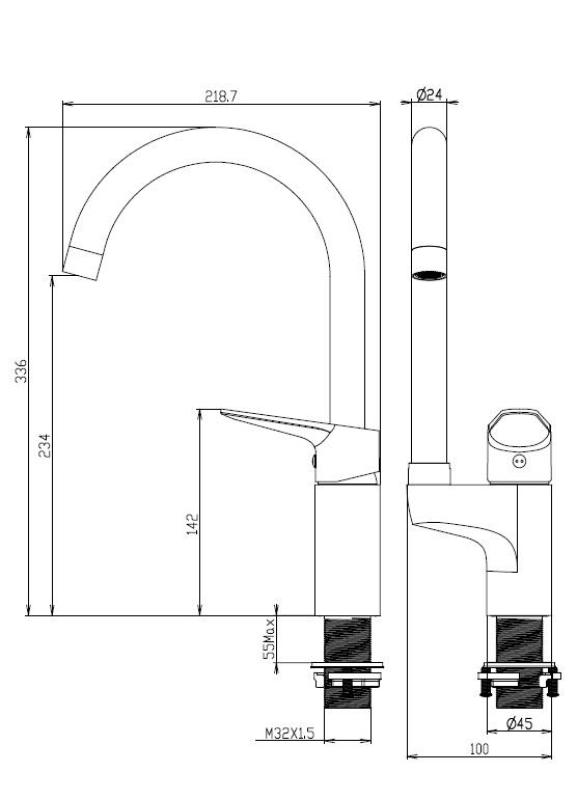 Aquanello Casa Miscelatore da cucina nero con leva superiore BL-1202-CS