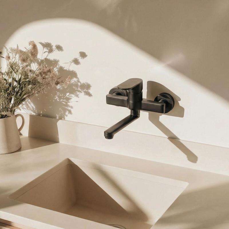 Aquanello Casa Rubinetto da cucina a leva singola nero con bocca di erogazione da 15 cm BL-1415-CS