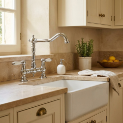 Aquanello Heritage Manor Rubinetto da cucina classico nostalgico Ponte cromato con leva bianca CR-0010-HM