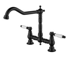 Aquanello Heritage Manor Rubinetto da cucina classico in stile retrò con leva bianca su fondo nero BL-0010-HM
