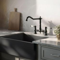 Aquanello Heritage Manor Rubinetto da cucina classico in stile retrò con leva bianca su fondo nero BL-0010-HM