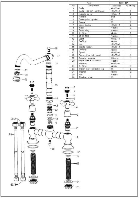 Aquanello Heritage Ascot Classic Kitchen Nostalgic Bridge Kitchen Faucet, Black with Cross Handles BL-4001-HA