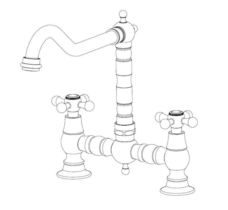 Aquanello Heritage Ascot Classic Kitchen Nostalgic Bridge Kitchen Faucet, Black with Cross Handles BL-4001-HA