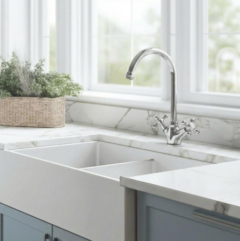 Aquanello Heritage Ascot Cucina classica Rubinetto da cucina nostalgico cromato con bocca rotonda CR-4003-HA