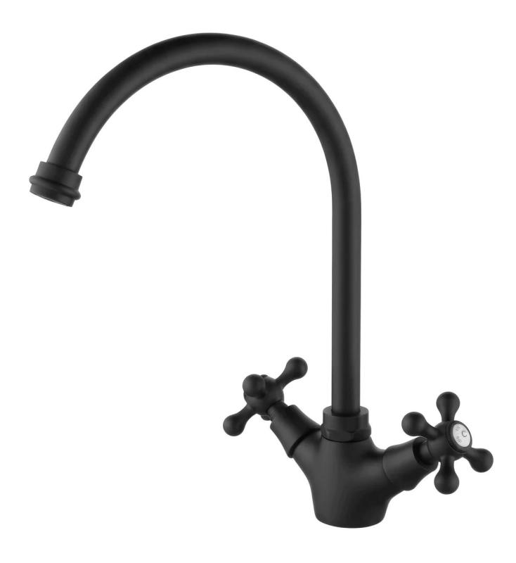 Aquanello Heritage Ascot Rubinetto da cucina classico in stile retrò, nero con bocca rotonda BL-4003-HA