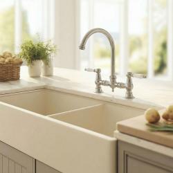 Aquanello Heritage Manor Rubinetto da cucina classico nostalgico in acciaio inossidabile con leva bianca e bocca rotonda NB-4001-HA