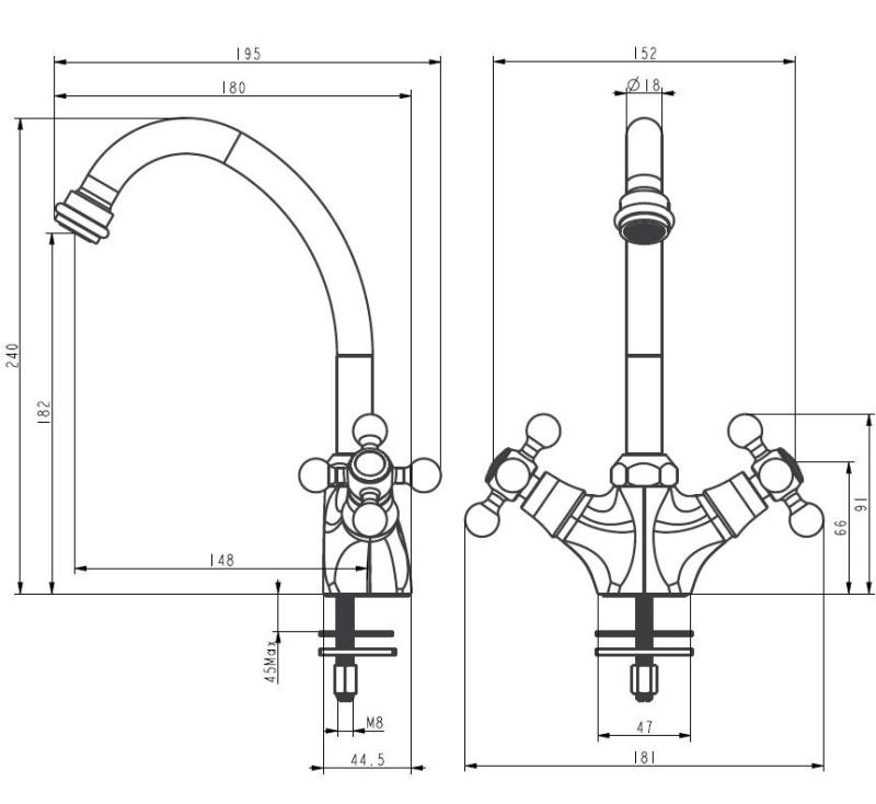 Aquanello Heritage Ascot Cucina classica Rubinetto da cucina nostalgico Nero BL-4004-HA