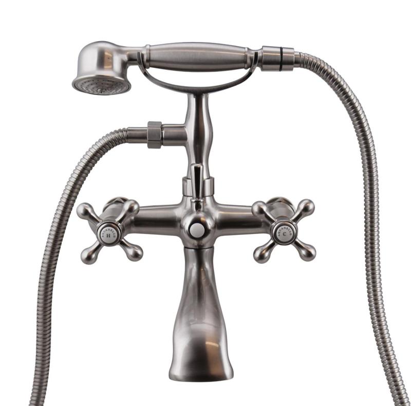 Aquanello Heritage Ascot Classic Surface-Mounted Bath Mixer with Star Knobs, Stainless Steel, including Hand Shower NB-3002-HA