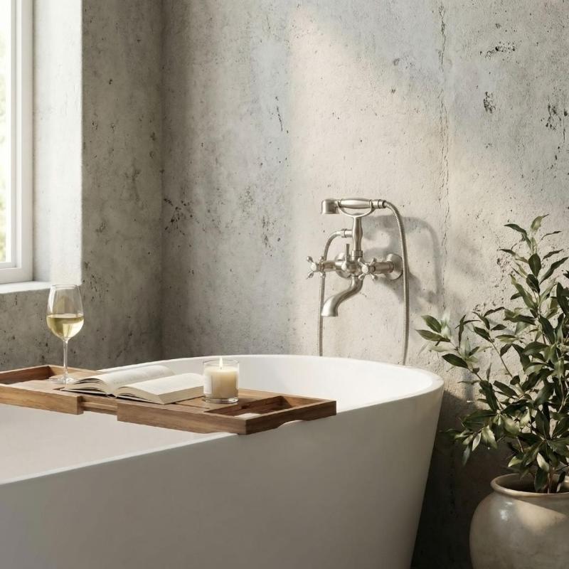 Aquanello Heritage Ascot Rubinetto classico per vasca con manopole a stella in acciaio inox, doccetta inclusa NB-3002-HA