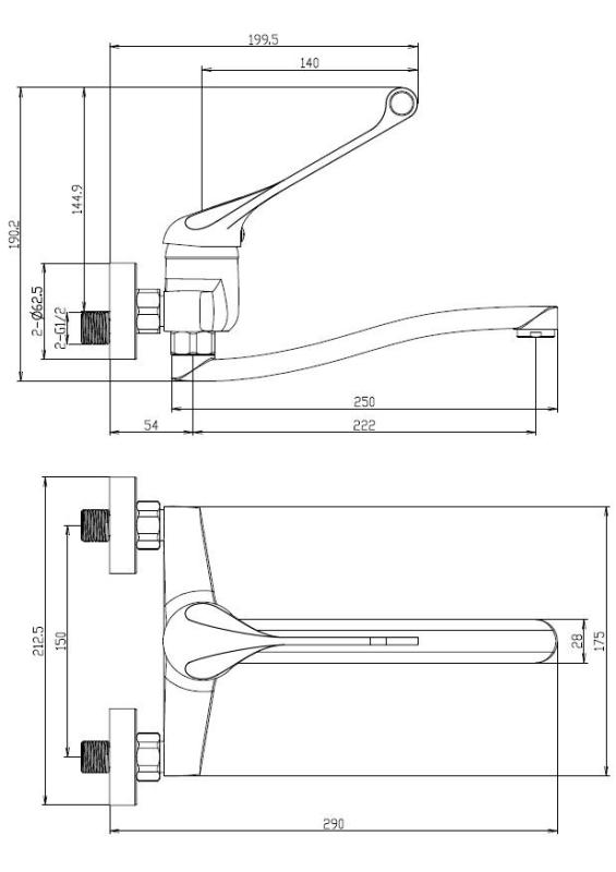 Aquanello Medic Rubinetto da cucina a parete con leva lunga nero BL-1005-MD