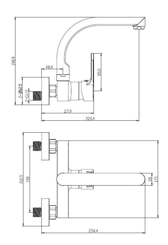 Aquanello Casa Rubinetto da cucina a parete con bocca superiore Nero BL-1003-CS